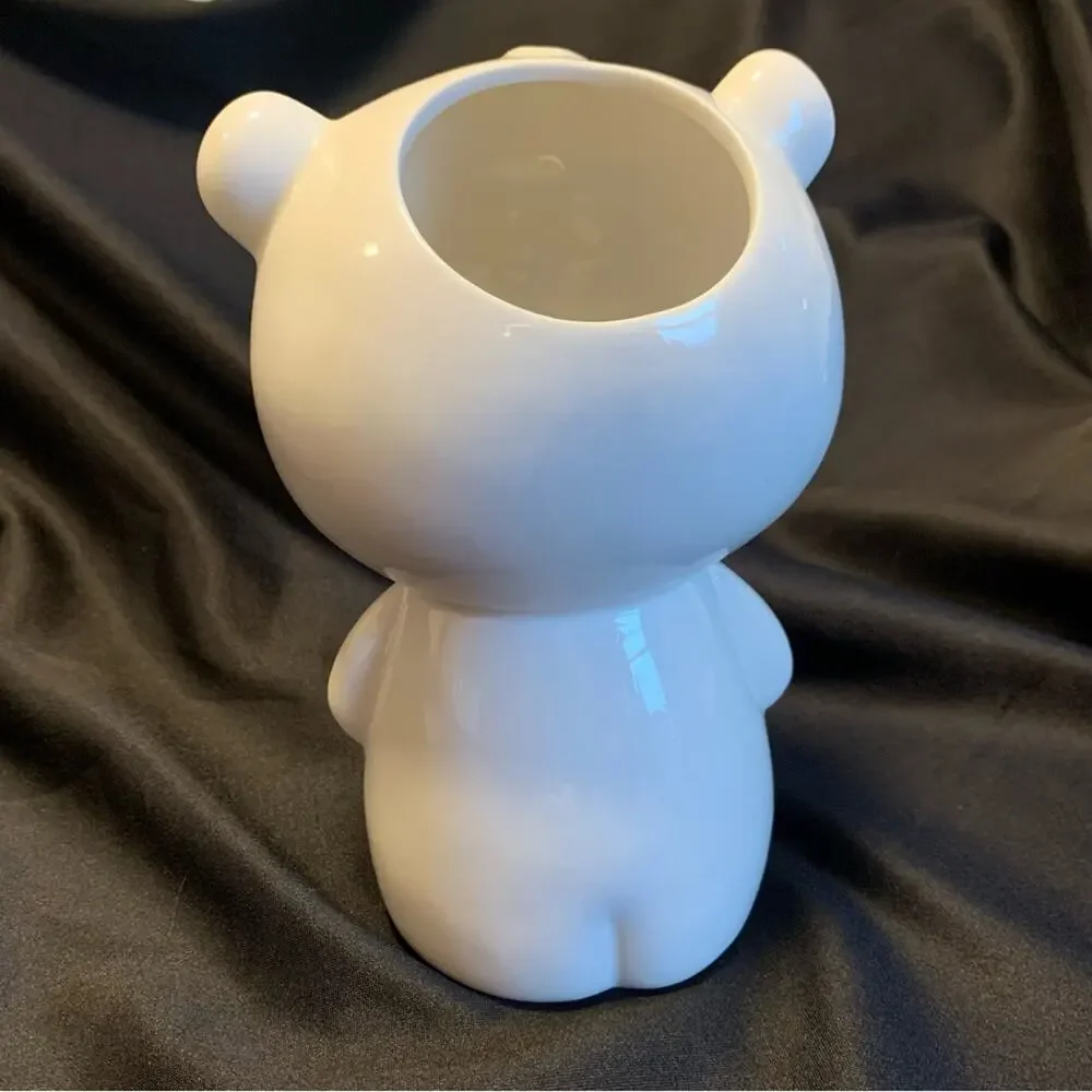 Angry Bear White Ceramic Vase